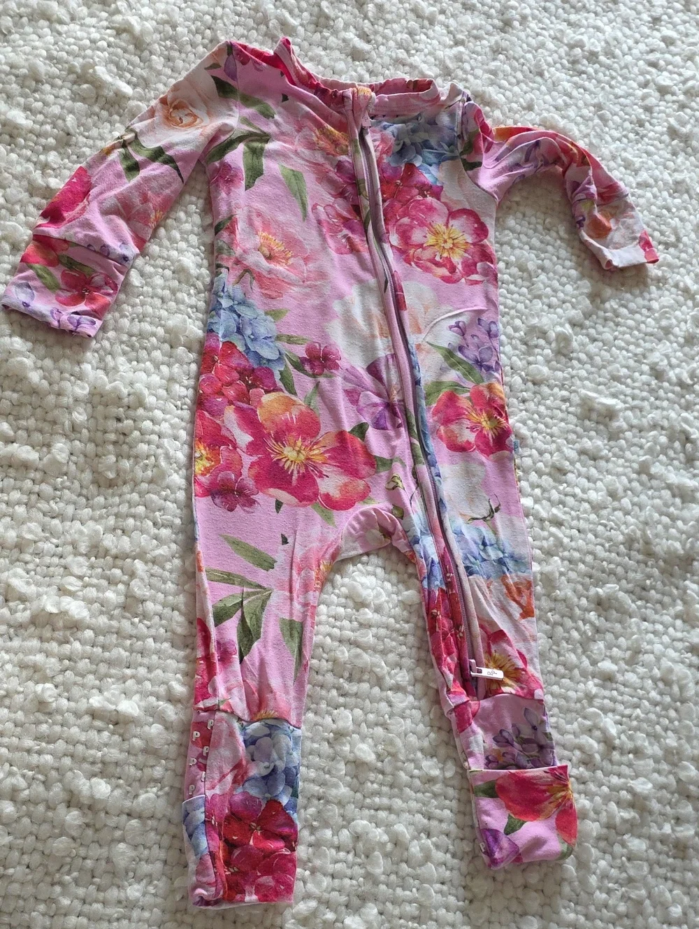Posh Peanut Pink Floral Zip Footie 3-6 m